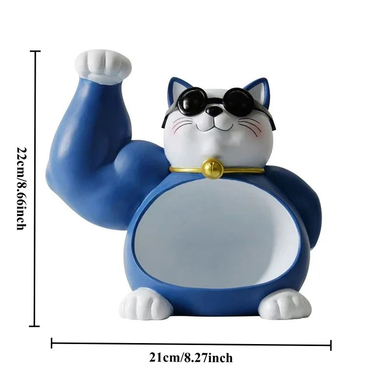 Afralia™ Lucky Cat Remote Control Organizer Resin Figurine Modern Home Decor