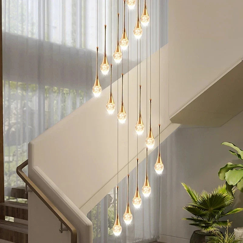 Afralia™ Crystal LED Staircase Chandelier - Gold Pendant Lamp for Living Room & Lobby