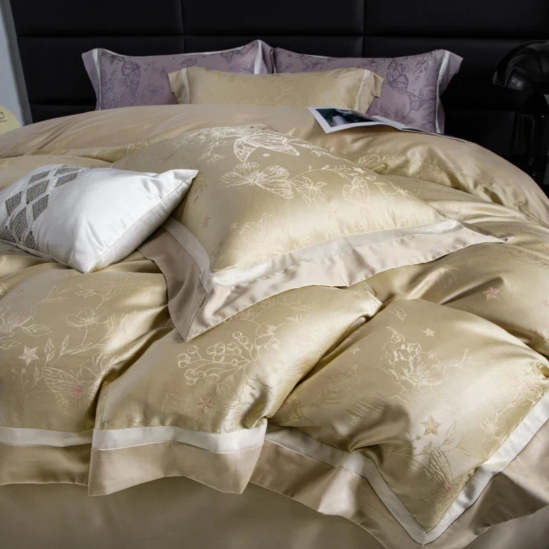 Afralia™ Butterfly Jacquard Lyocell Cotton Luxury Bedding Set Full Queen