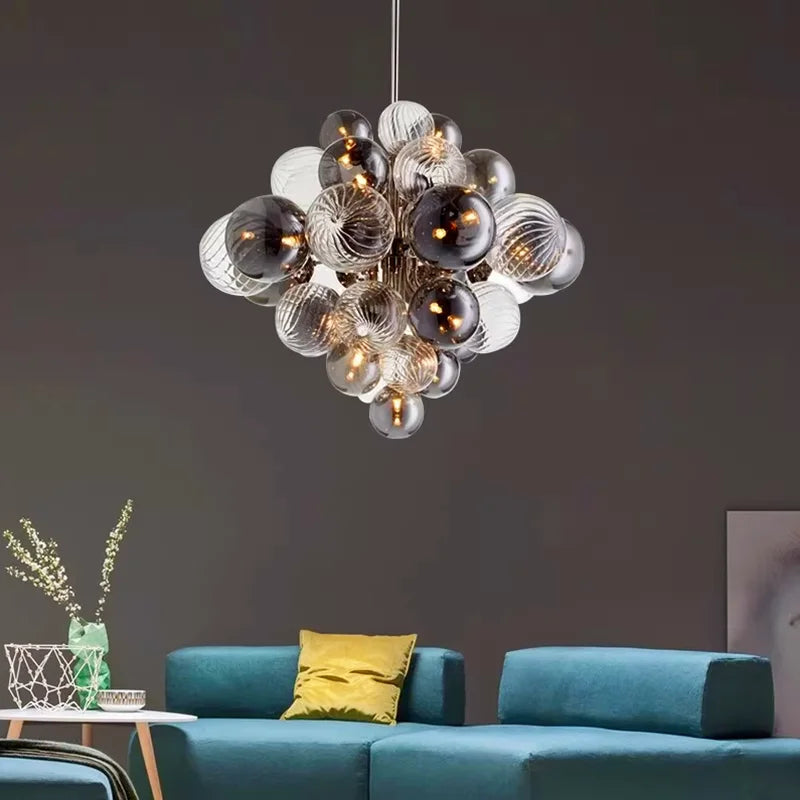 Afralia™ Silvery Glass Ball Chandelier for Home Decor Lighting