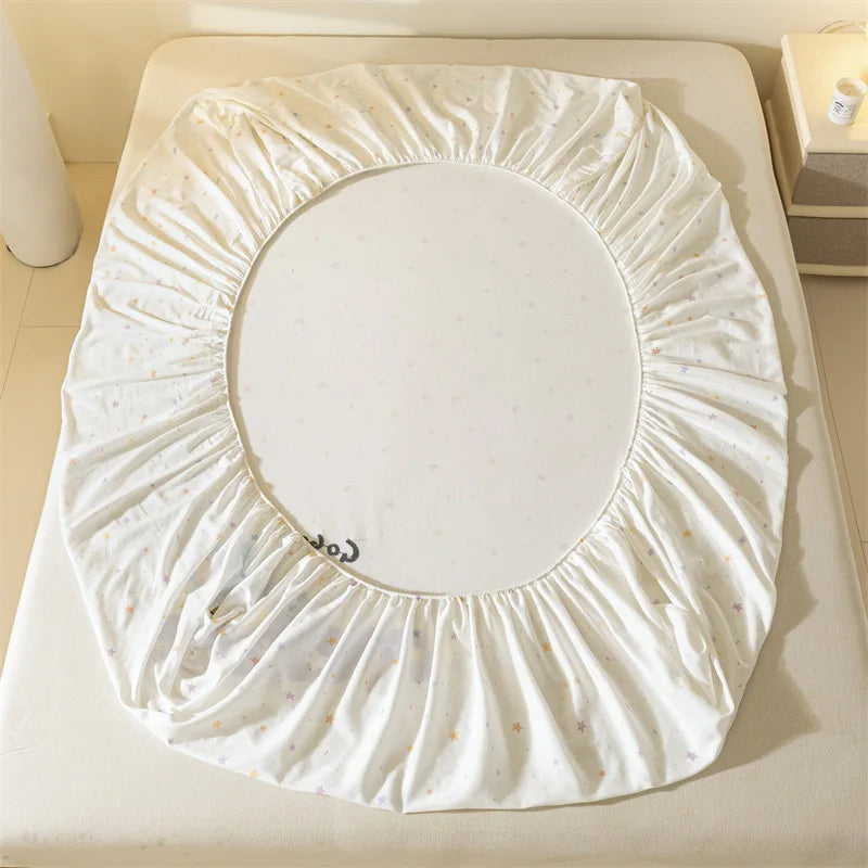 Afralia™ Cartoon Embroidered Fitted Sheet Single Bed Cover, 100% Cotton, All Seasons, Anti-Slip