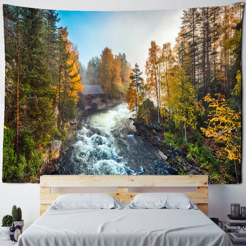 Fog Forest Sunlight Tapestry: Afralia™ Natural Scenery Aesthetic Wall Hanging