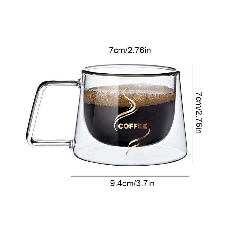 Afralia™ Glass Double Wall Coffee Mug with Handle, 200ml Heat-resistant Espresso Cup