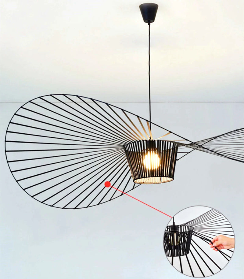 Afralia™ Black Rattan Hat Pendant Lamp LED Chandelier for Home Decor