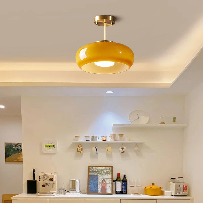 Afralia™ Nordic LED Ceiling Lamp with Yellow Glass Lampshade for Home Indoor Lighting