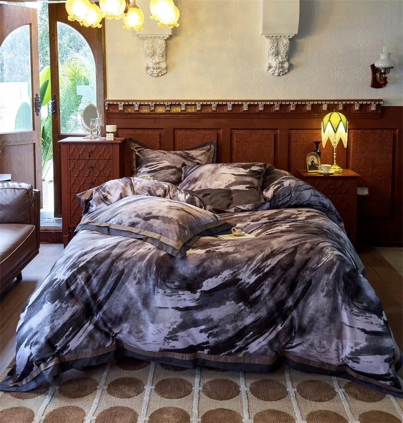 Afralia™ Vintage Digital Bedding Set 1000TC Egyptian Cotton Duvet Cover Set with Sheet & Pillowcases