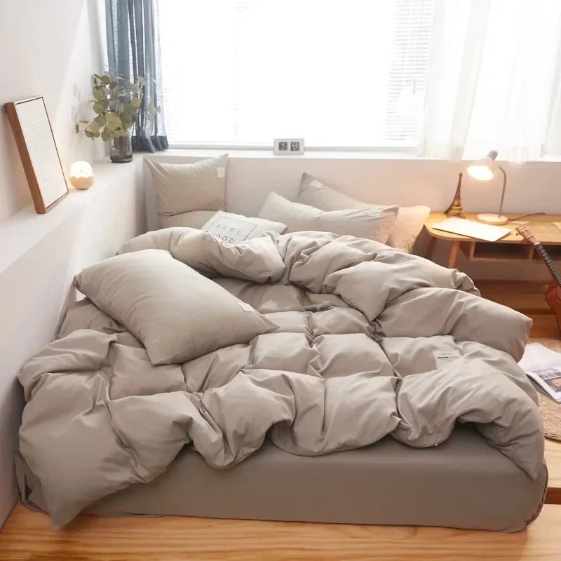 Afralia™ Japanese Grid Print Bed Set in Washed Cotton for Summer Comfort