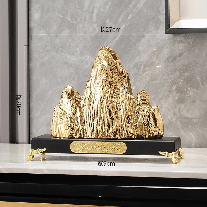 Afralia™ Ceramic Mountain Sculpture Decor - Golden/Silver Landscape Ornament