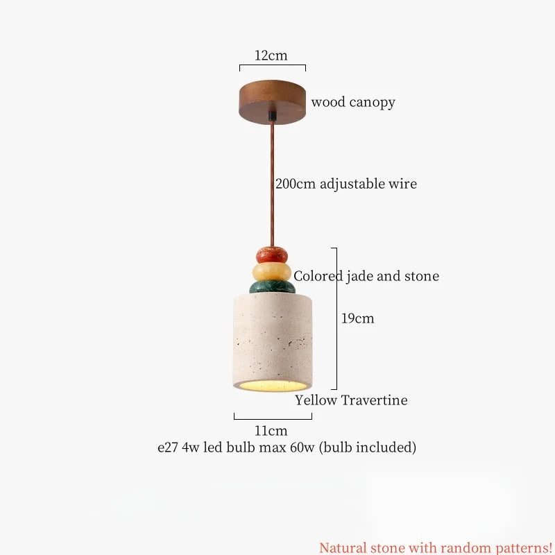 Afralia™ LED Pendant Lamp Yellow Travertine Adjustable Wabi Sabi Light