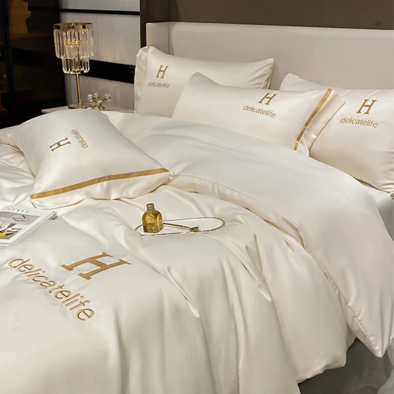 Afralia™ Silk Bedding Set: Washed Ice-Cream Satin Four-Piece, Skin-Friendly & Breathable Sheets