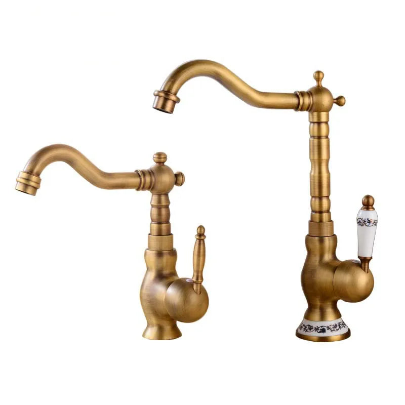 Afralia™ Antique Brass Basin Faucet, Rotatable Single Hole Kitchen Sink Mixer