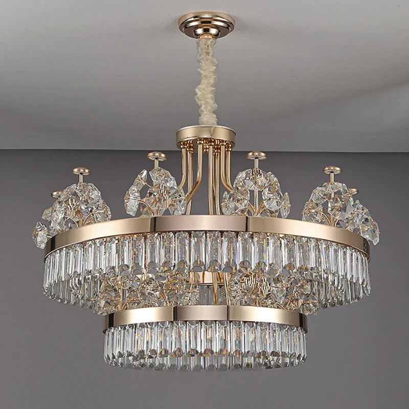 Afralia™ Crystal Chandelier: Postmodern Light Luxury Double-Layer Pendant for Home Living Room