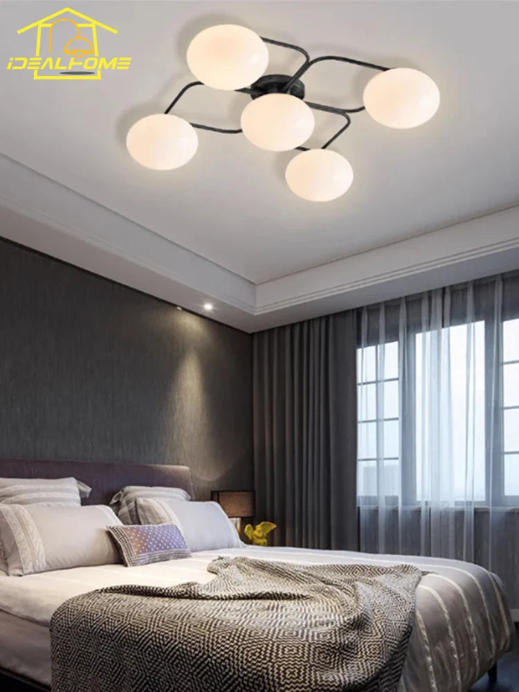 Afralia™ Nordic Iron Art Ceiling Light LED E27 Gold/Black Modern Minimalist Bedroom Restaurant