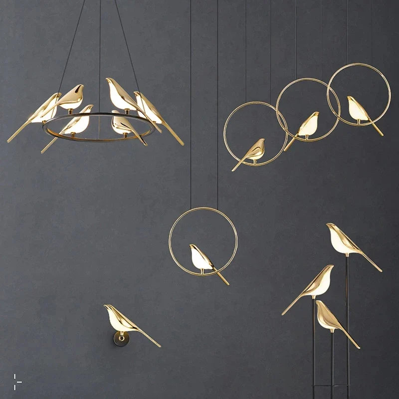 Afralia™ Gold Magpie Bird Ceiling Chandelier: Modern Home Interior Lighting for Living Dining Kitchen