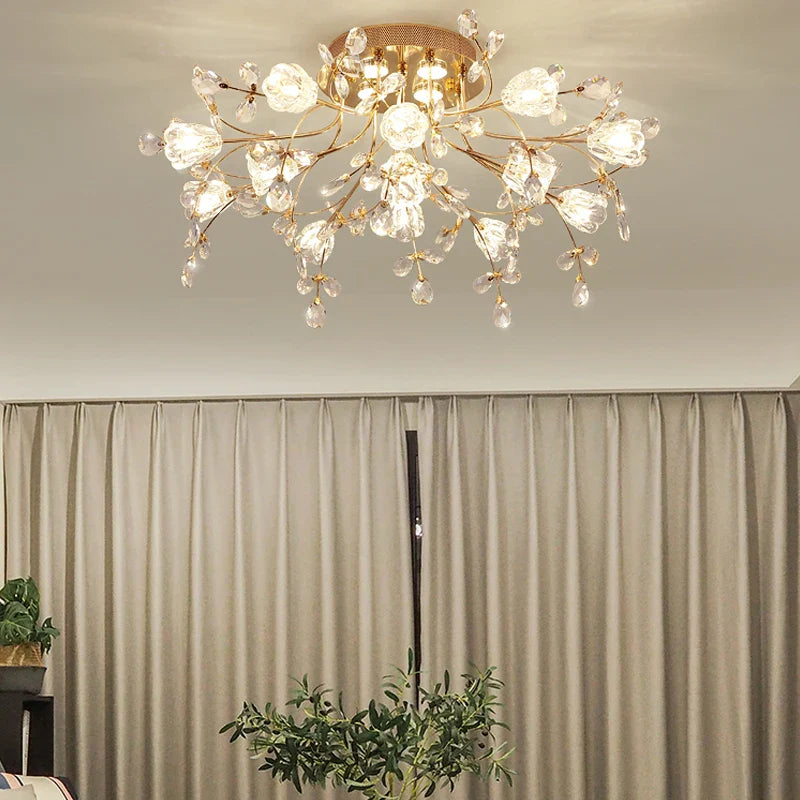 Afralia™ Glass Flower Chandelier Ceiling Lamp for Living Room Bedroom Lighting