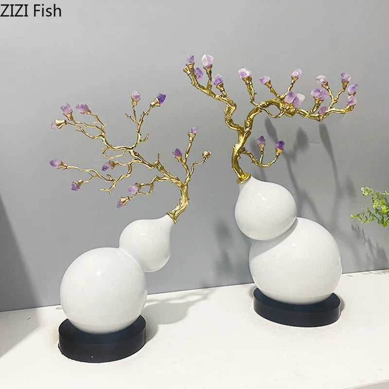 Afralia™ Gold Gourd Branches Luxury Ornaments Feng Shui Home Decor Crafts