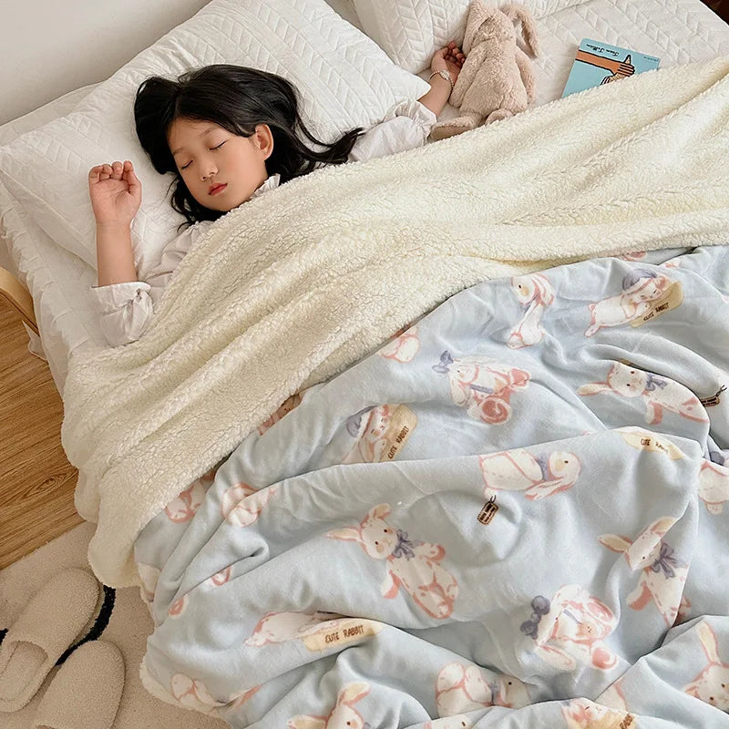 Afralia™ Cartoon Lamb Wool Blanket: Double-Layered, Thick & Warm for Children & Adults