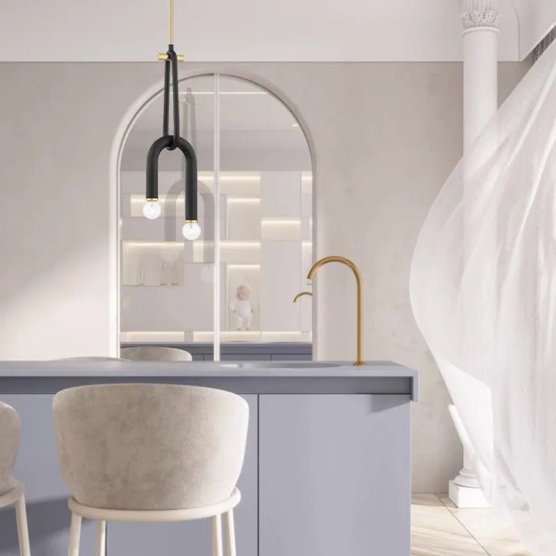 Afralia™ LED Gold Black U-shaped Tube Chandelier for Living Room Luxe Decor