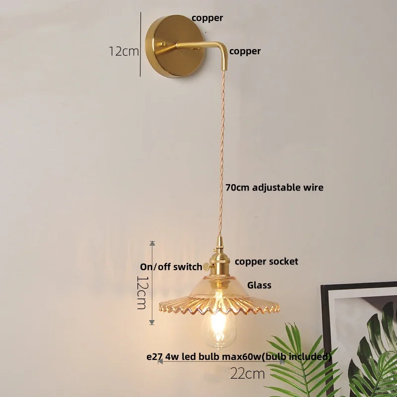 Afralia™ Glass Wall Lamp with Pull Chain Switch and Adjustable LED Light
