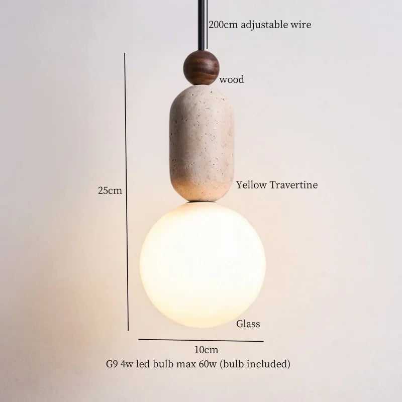 Afralia™ Yellow Travertine Stone Glass LED Pendant Lamp for Children's Room and Living Space