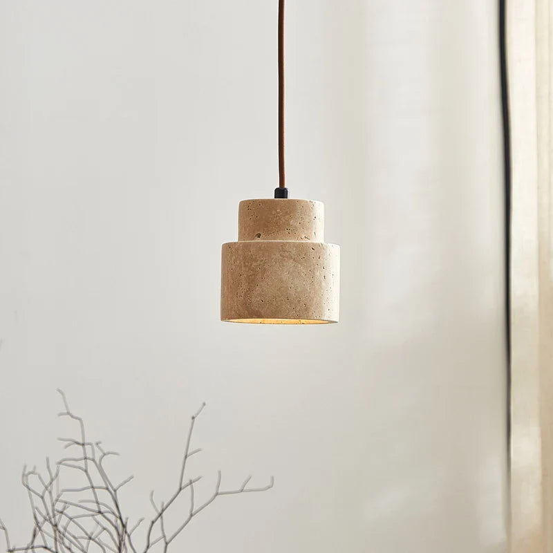Afralia™ Yellow Travertine LED Pendant Light: Wabi Sabi Dining Room Decor
