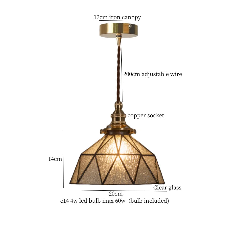 Afralia™ Tiffany Brass Pendent Light Glass LED Cafe Bedroom Living Room Loft Bar