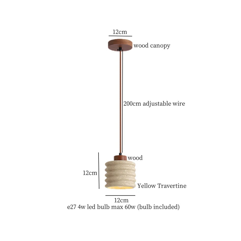 Afralia™ LED Pendant Lamp Yellow Travertine Wood Nordic Minimalism Hanging Light