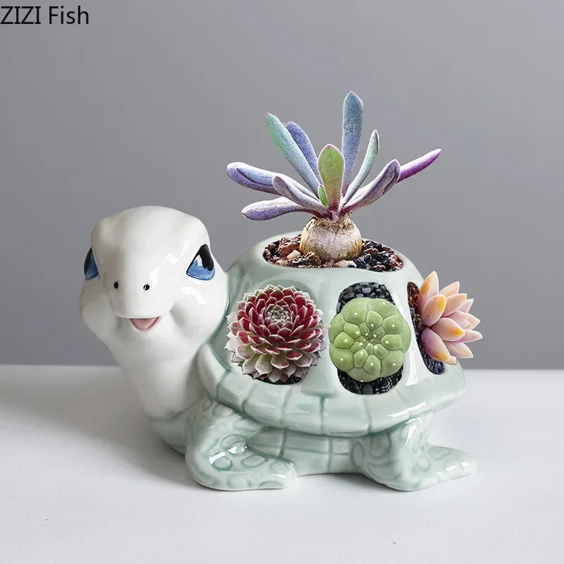 Afralia™ Cartoon Turtle Ceramic Vase for Stylish Table Decor & Flower Arrangement