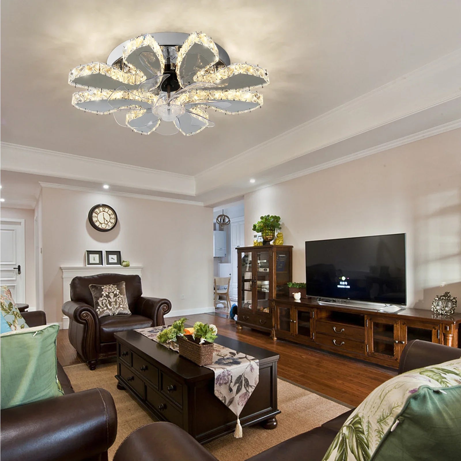 Afralia™ Smart Crystal Ceiling Fan LED Chandelier for Modern Living Dining Room