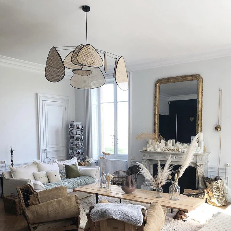 Afralia™ Rattan LED Chandelier Pendant Light for Living, Dining, Bedroom Decor