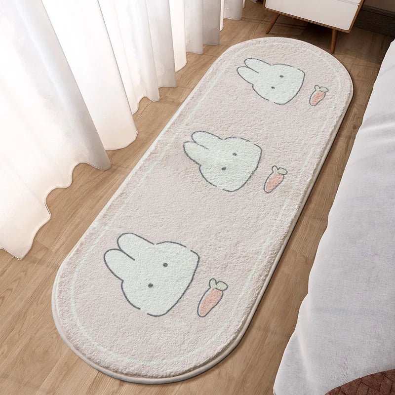 Afralia™ Lovely Rabbit Pink Bedside Rug for Girls Children Bed Room