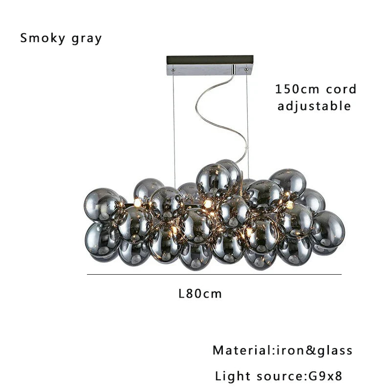 Afralia™ Smoky Gray Grape Glass Chandelier - Modern Dining Room Decor