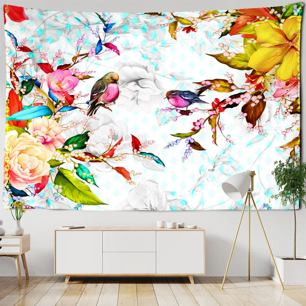 Afralia™ Botanical Flying Bird Tapestry Wall Hanging for Nature Inspired Boho Living Room