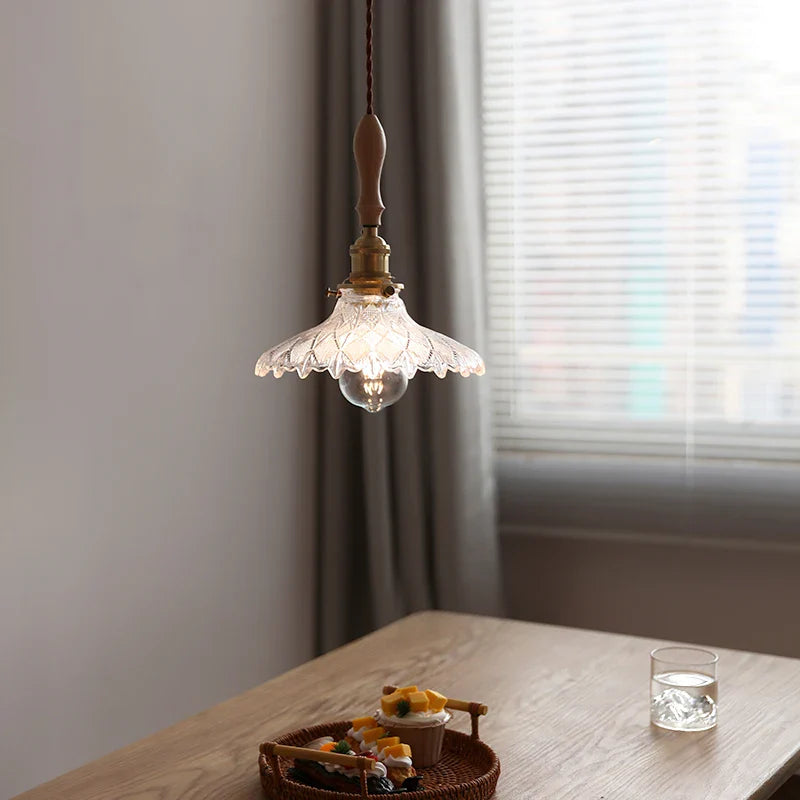 Afralia™ Glass LED Pendant Lamp with Wood Handle - Modern Nordic Hanging Light