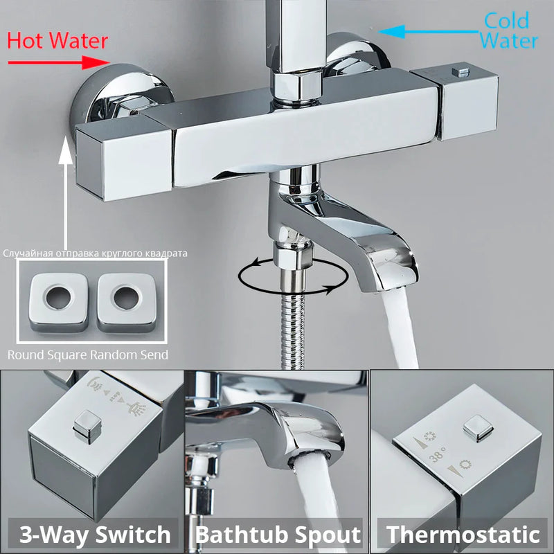 Afralia™ Thermostatic Shower Faucet Rainfall Head Wall Mount Bathtub Mixer Tap