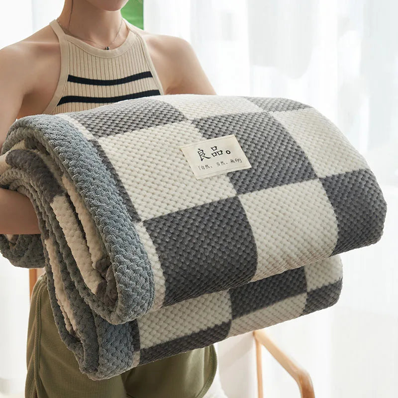 Afralia™ Japanese Striped Coral Fleece Blanket: Warm Sofa Cover, Office Nap Shawl, All Seasons