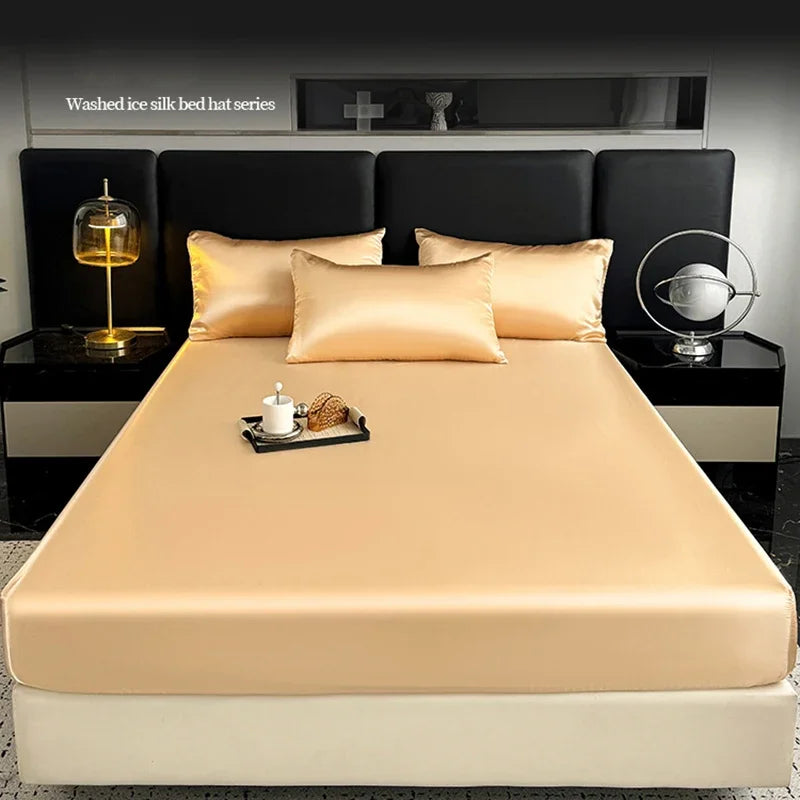 Afralia™ Silky Satin Fitted Sheet Set with Deep Pockets, Queen King Size Bedsheet + 2 Pillowcases