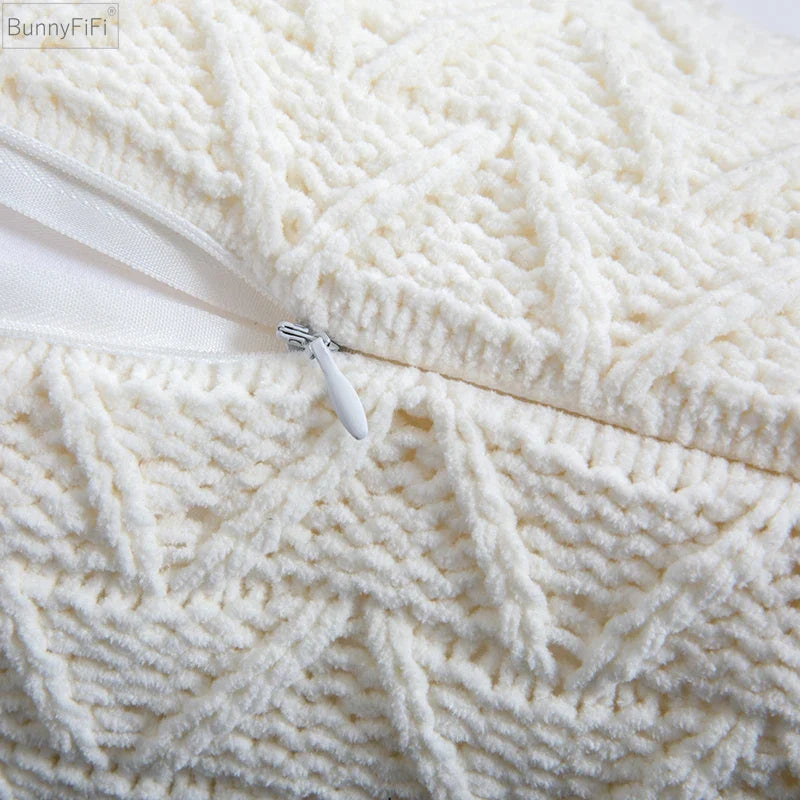 Afralia™ Soft Knit Tassel Pillow Cover 45x45cm Solid Pink Grey Cream for Home Decoration