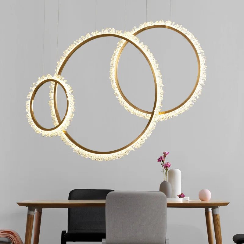 Afralia™ Round Circle LED Crystal Chandelier for Dining Table and Exhibition Hall