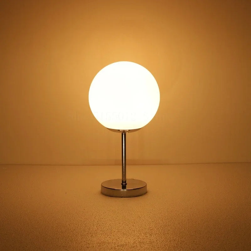 Afralia™ White Glass Ball LED Table Lamp for Living Room, Bedroom, Offices & Learn Reading