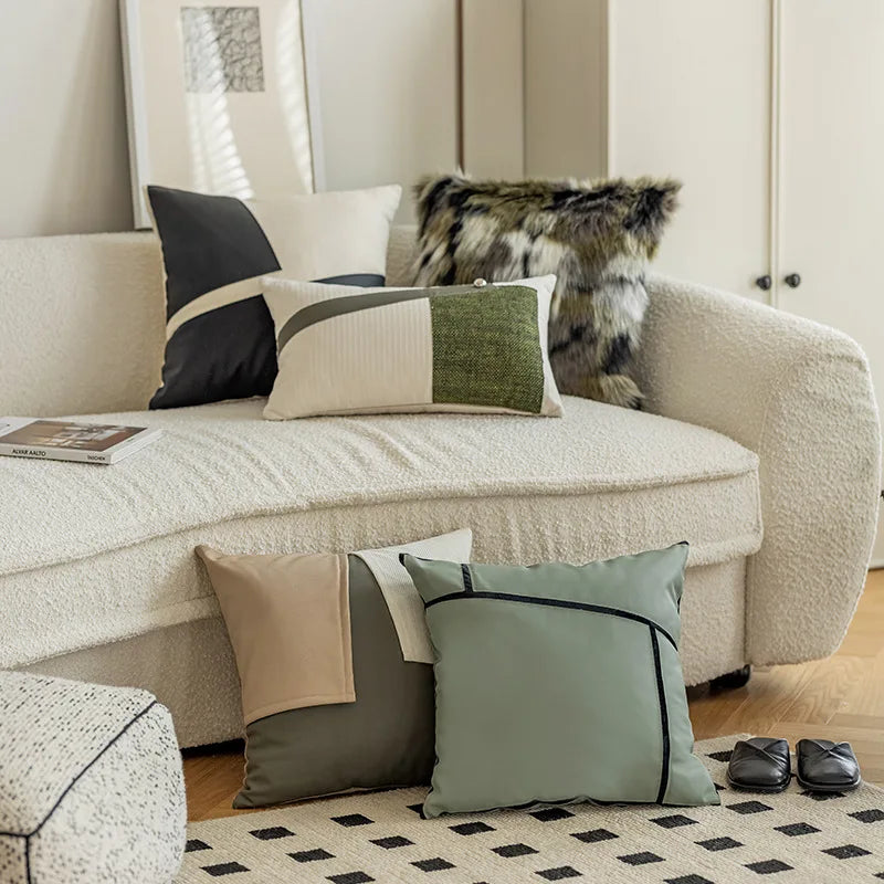 Afralia™ Modern PU Leather Sofa Cushion Cover, Minimalist Bedroom Throw Pillow Covers
