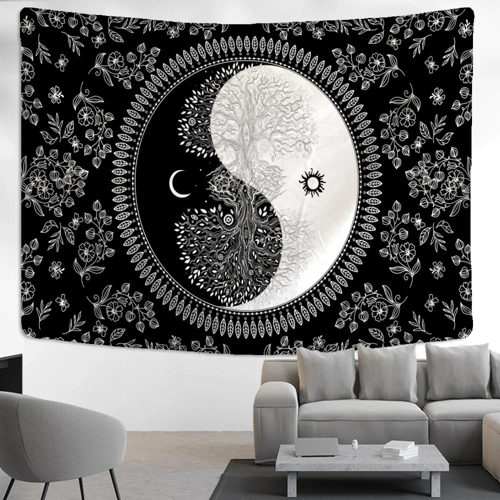 Afralia™ Moon Tree Life Tapestry: Kawaii Mandala Wall Hanging for Boho Room Decor