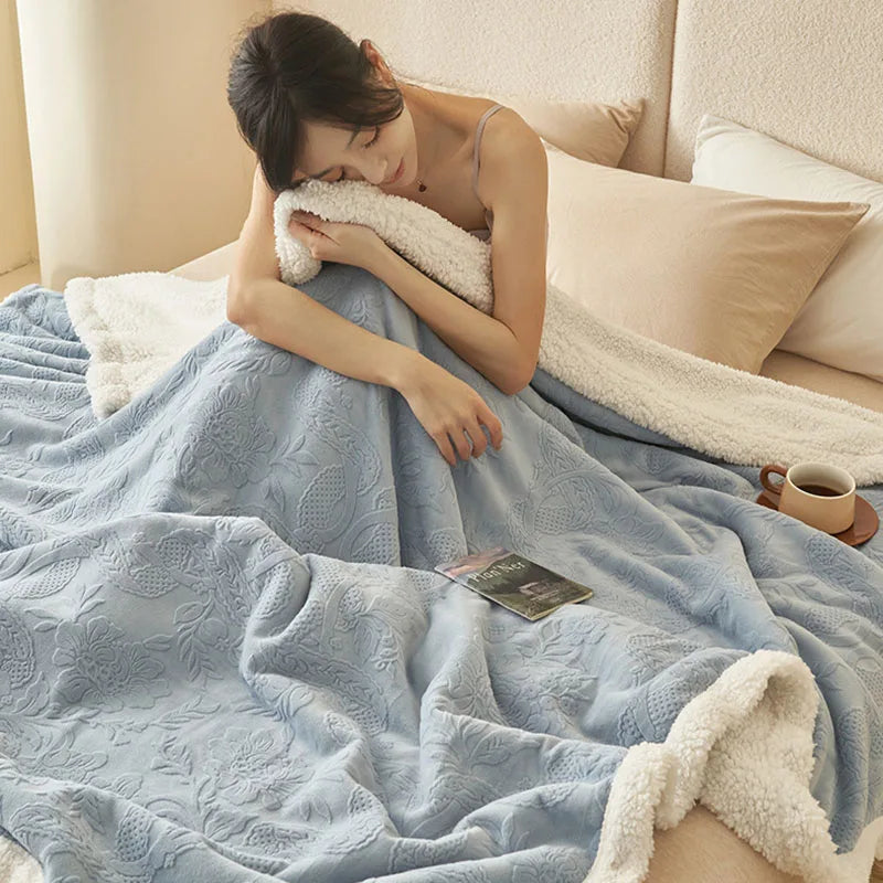 Afralia™ Winter 3D Carved Milk Velvet Blanket for Sofa - Soft Warm Nap Quilt