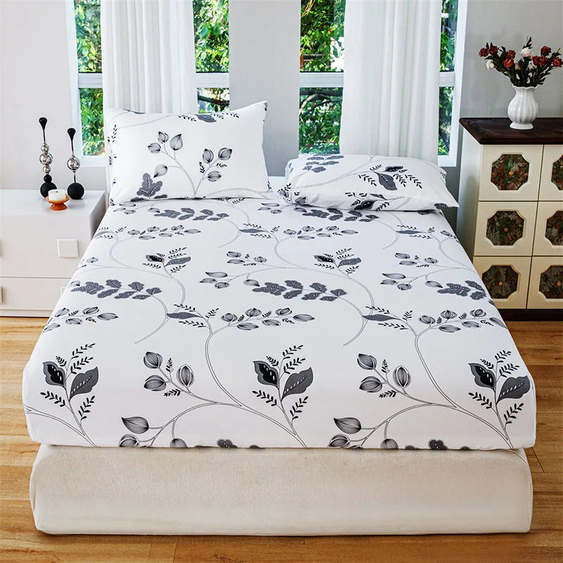Afralia™ Pastoral Flower Print Fitted Sheet for Queen Double Mattress, Skin-Friendly Decor