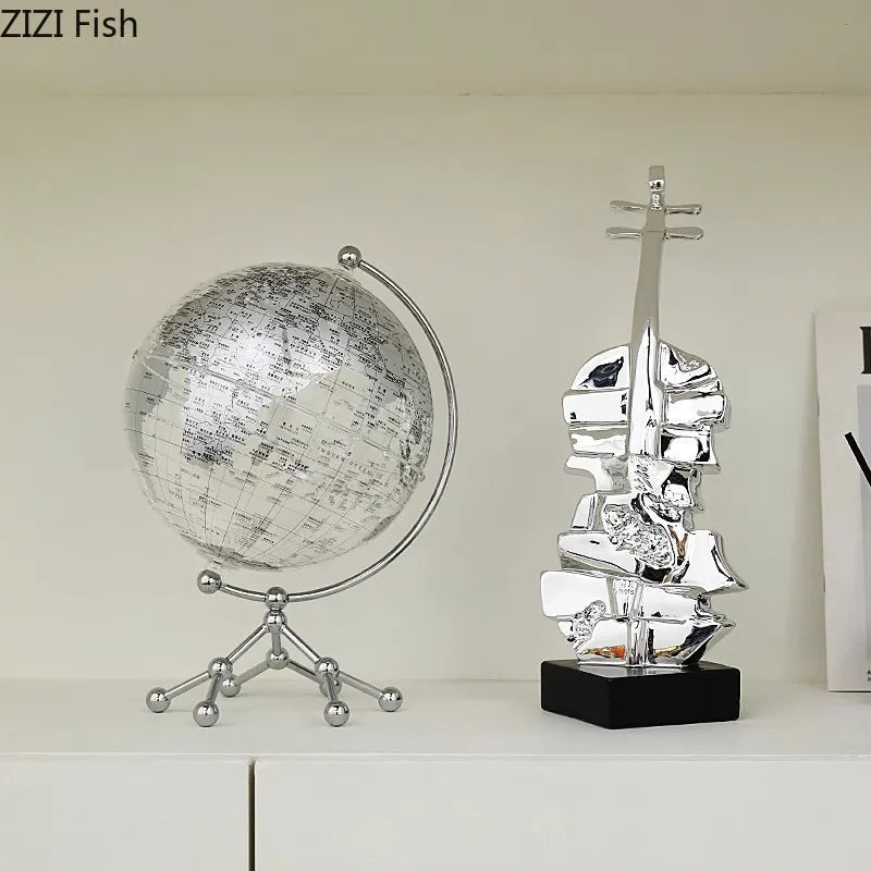 Afralia™ Golden Violin Sculpture Resin Art Ornament Stack Violin Statue Decor