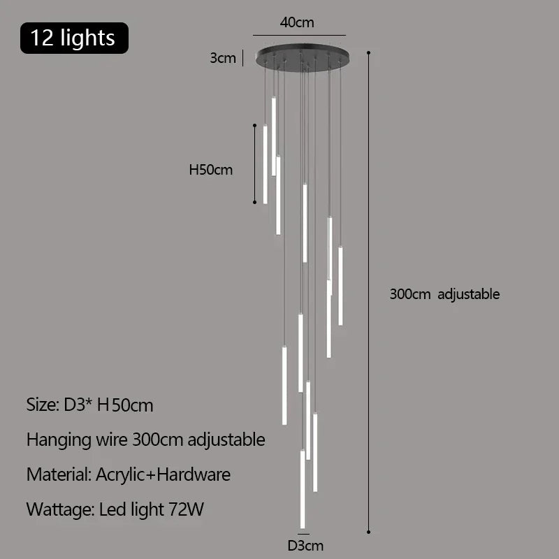 Afralia™ Modern Luxury LED Stair Pendant Chandelier Light for Villa