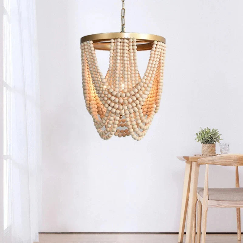 Afralia™ Retro Industrial Wood Pendant Light Bead Suspension Lamp for Bedroom Dining Room