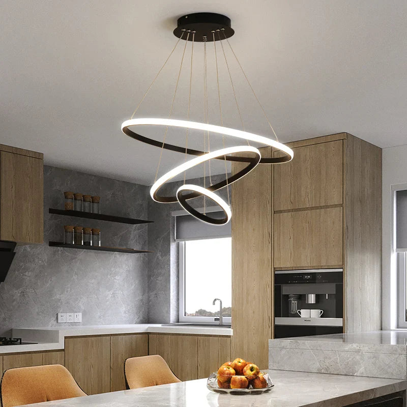 Modern Round LED Chandelier by Afralia™ for Living, Dining, and Kitchen Room Lighting