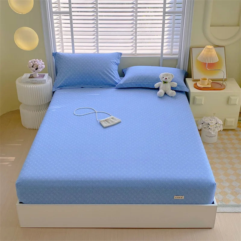 Afralia™ Cotton Striped Fitted Bed Sheet for Queen Double Mattress Cover