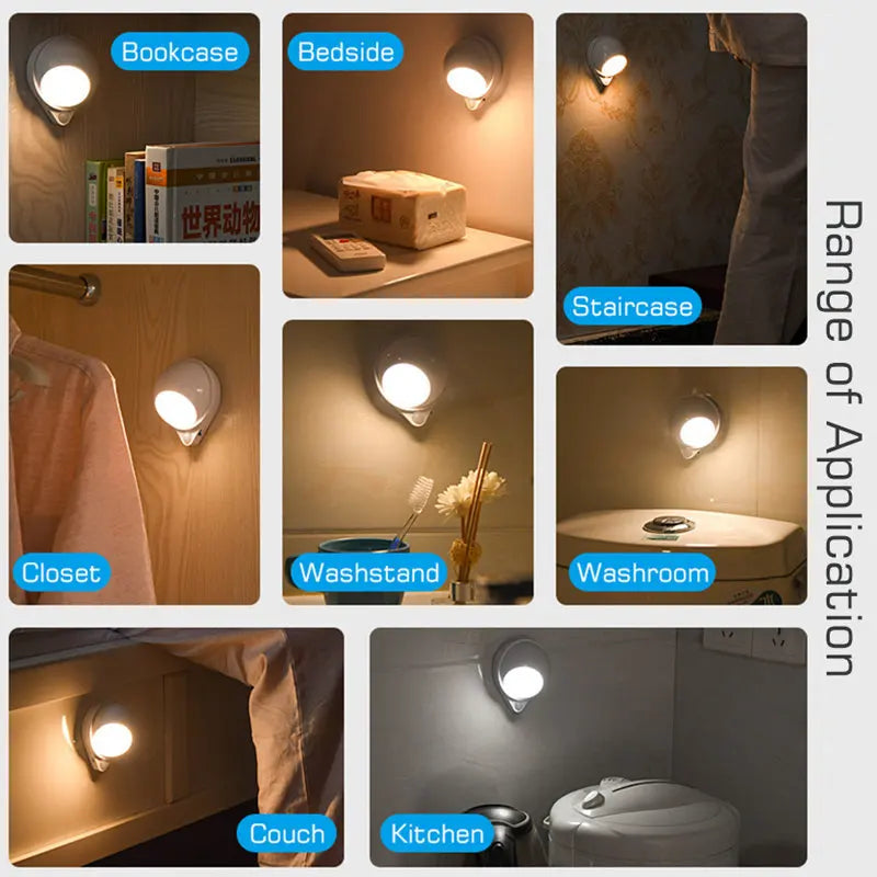 Afralia™ 360° Rotating Magnet Night Light USB Charging Wall Lamp for Bedroom Closet